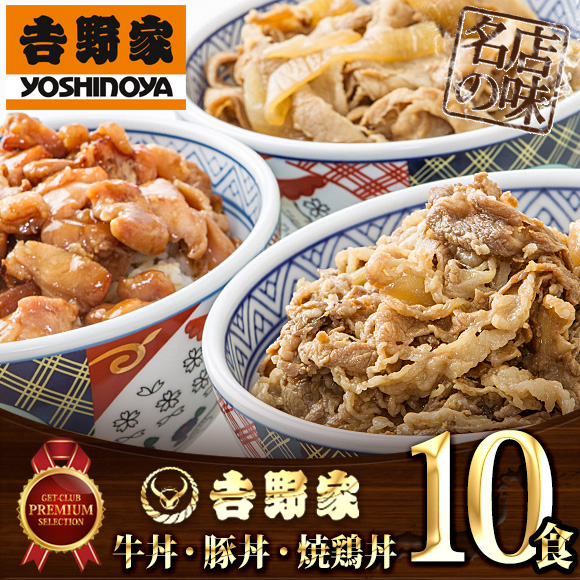 吉野家 牛丼・豚丼・焼鳥丼（合計10食セット）【PDF】
