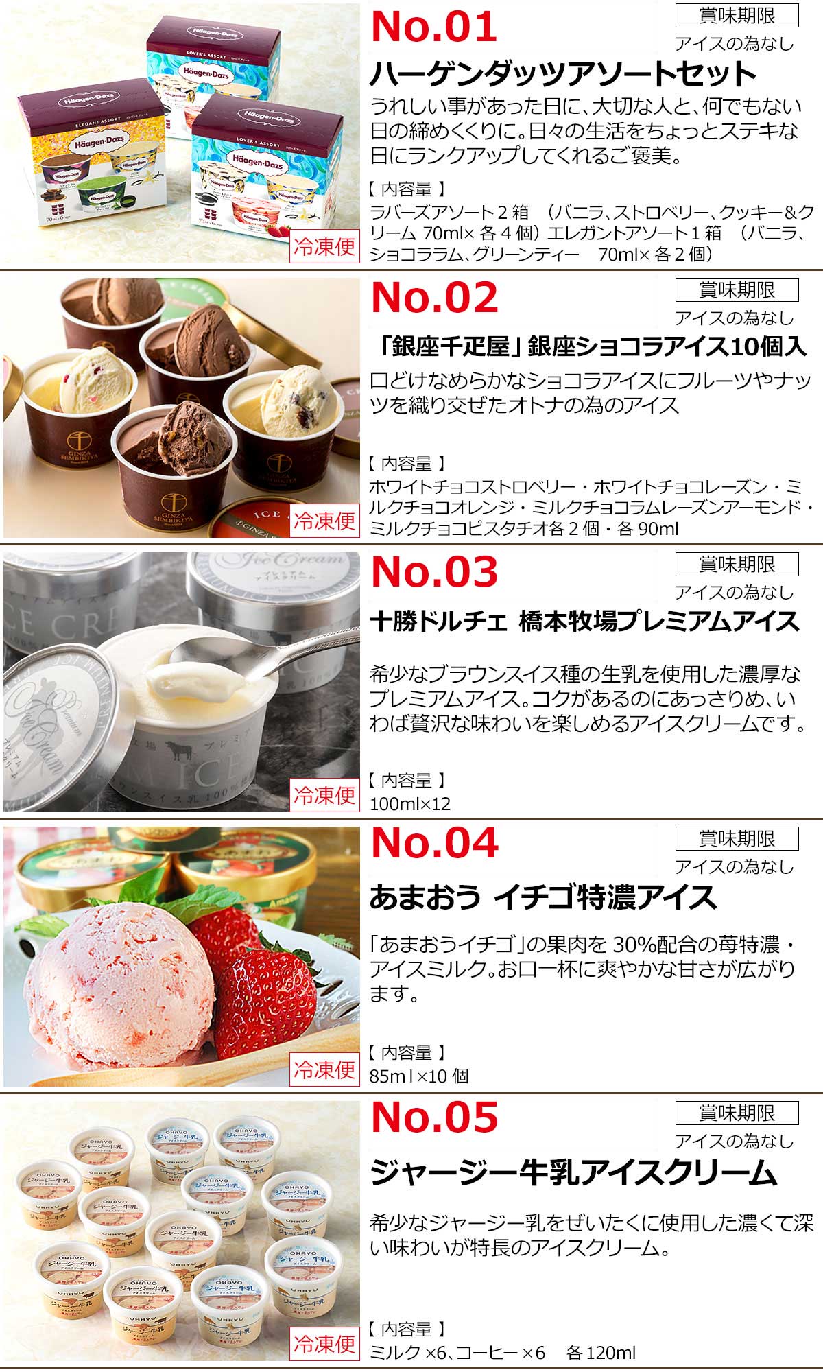選べるアイスクリーム 5種