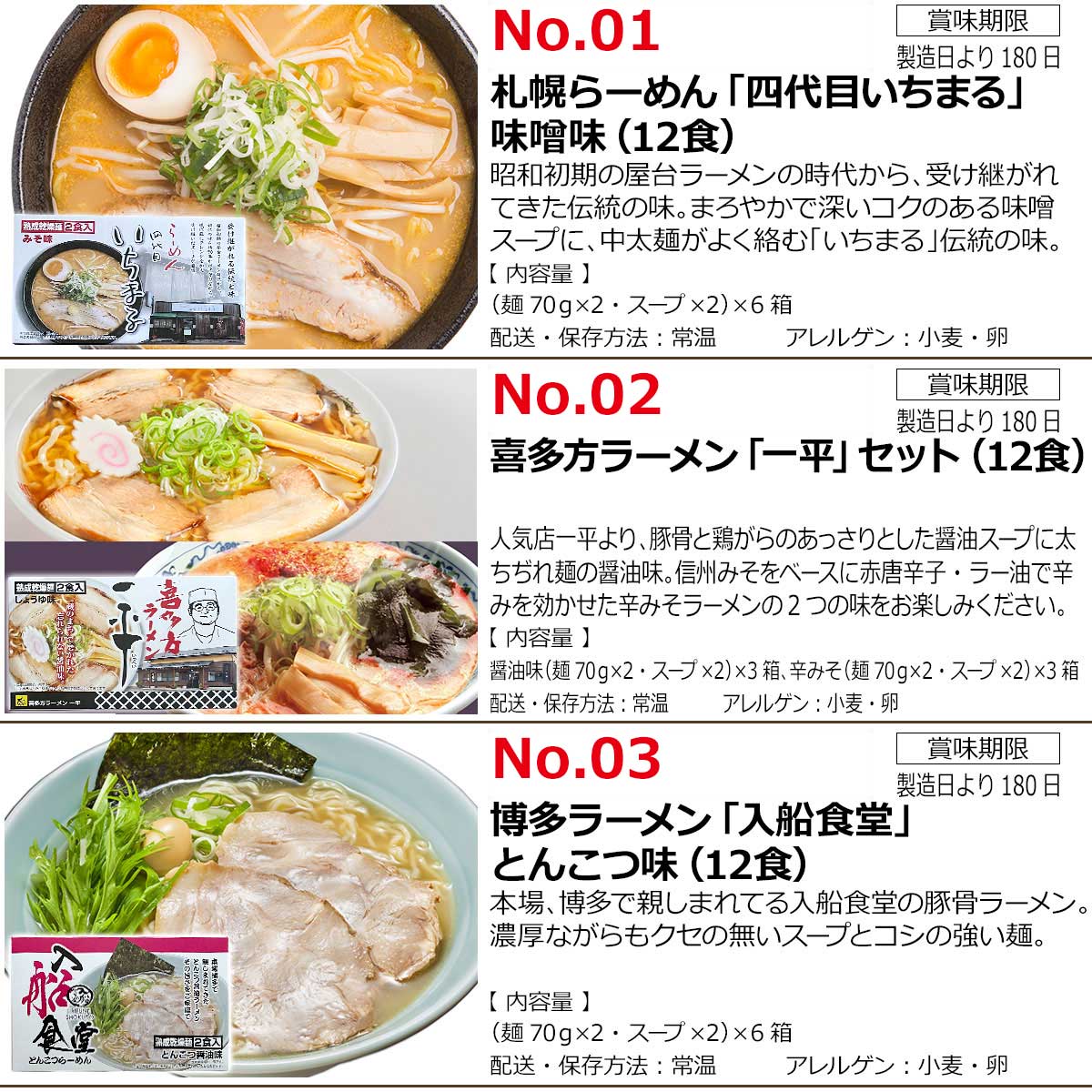 選べる日本3大ラーメン繁盛店（12食）（いちまる 一平 入船食堂）